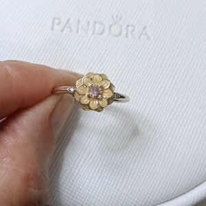Pandora Vintage Stirling Silver Enamel And Clear CZ Blooming Dahlia Ring